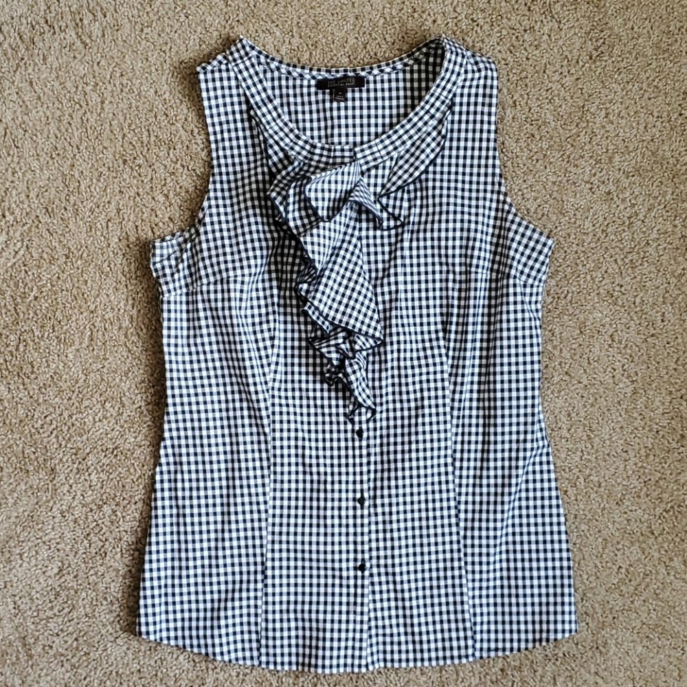 Women's Sleeveless Gingham Ruffle Shirt